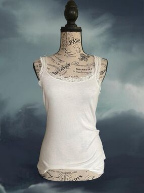 Express Scalloped Cotton White Lace Trim Tank Top Womens S